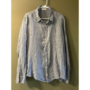 CP Shades Shirt Mens Large 100% Linen Button-Up Blue Lightweight Long Sleeve